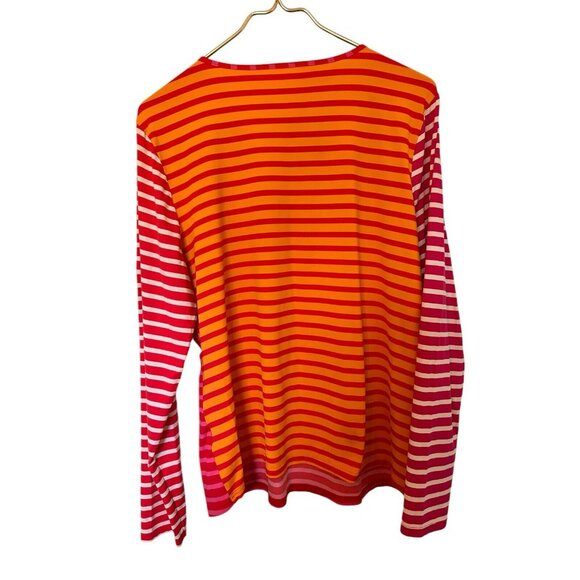 Lands End Swim Rash Guard Shirt XL Pink/Orange Striped Long Sleeve Womens 18 - Picture 2 of 3